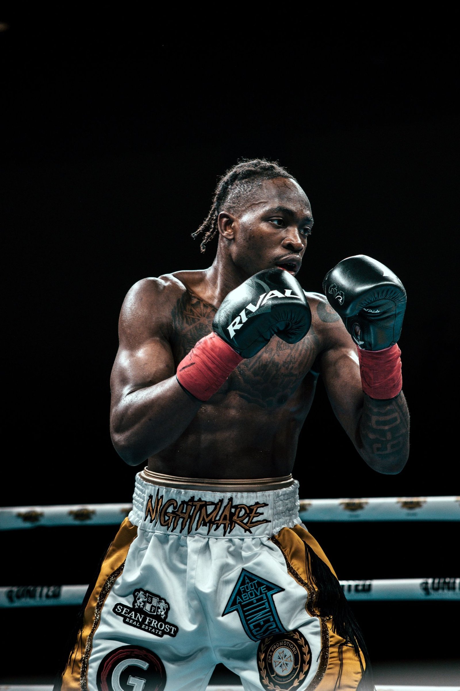 Mccainly "Nightmare" Thomas with his guard up in the ring